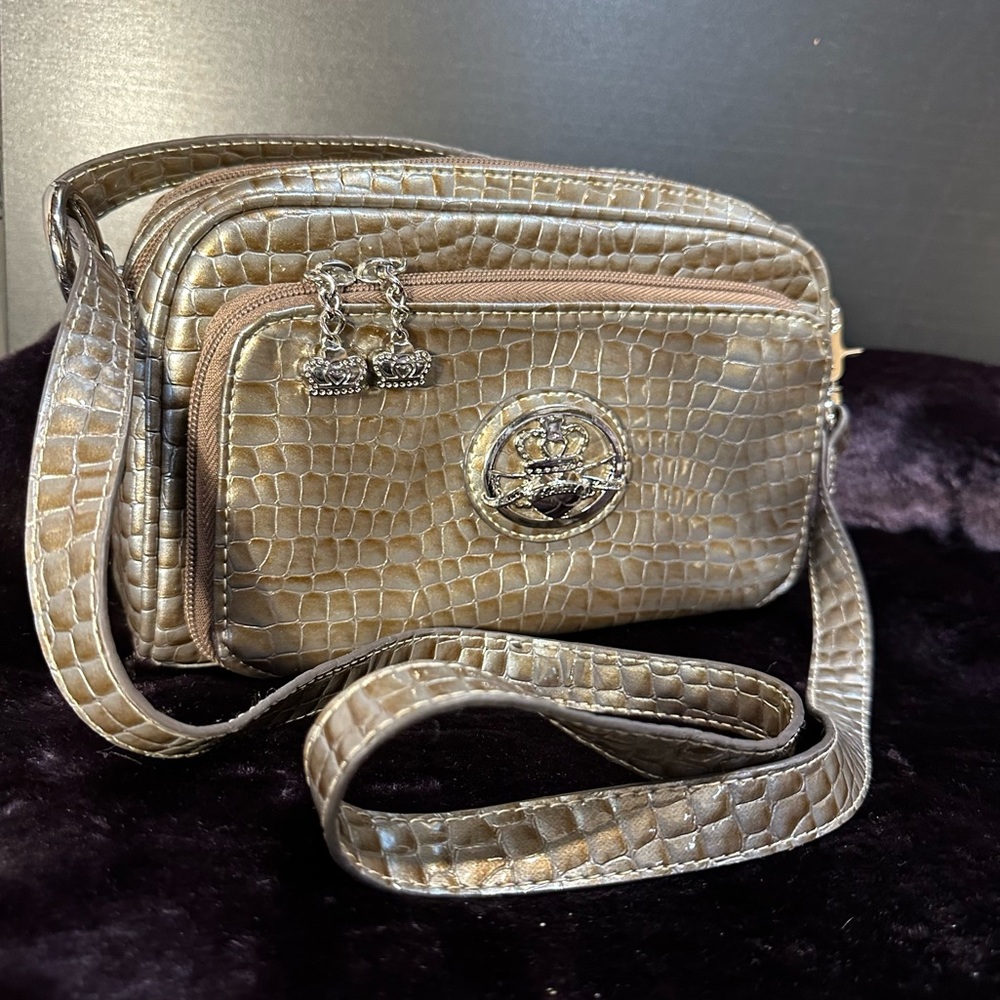 Kathy Van Zeeland Silvery Bronze Crocodile Embossed Crossbody